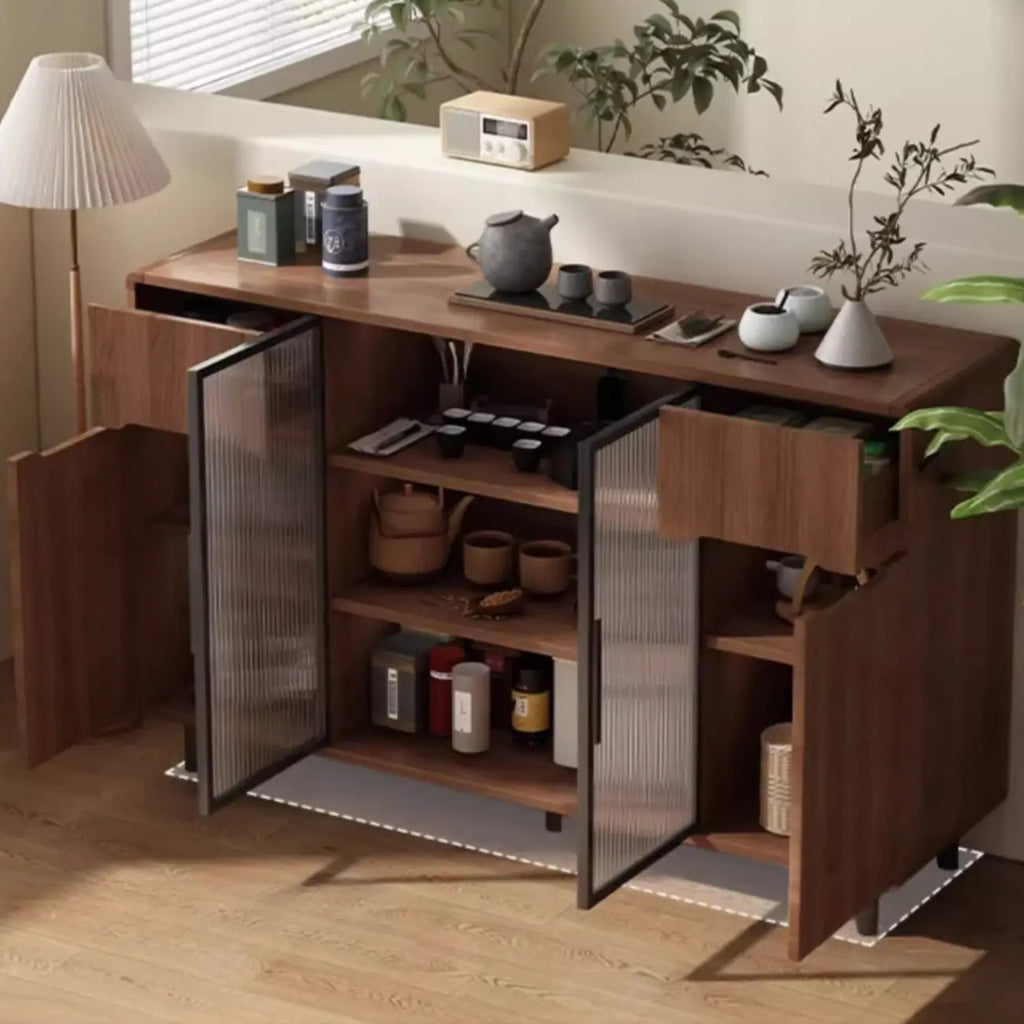 Casual Brown Wood Sideboard with Glass Doors