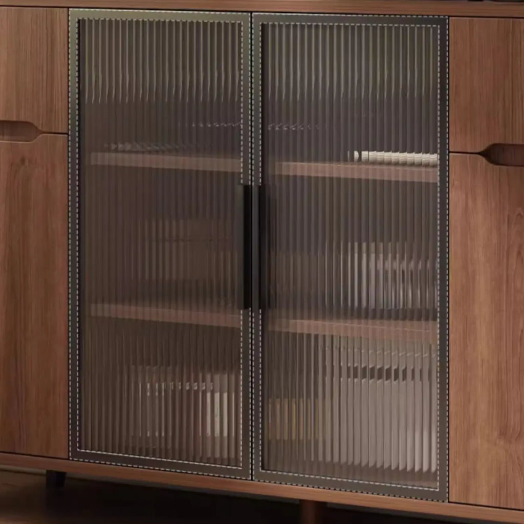 Casual Brown Wood Sideboard with Glass Doors