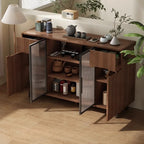 Casual Brown Wood Sideboard with Glass Doors