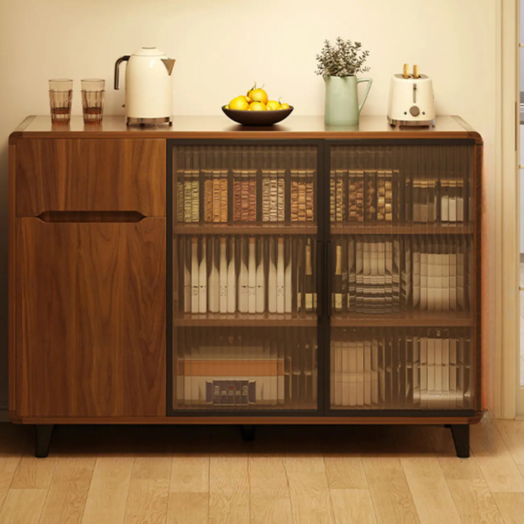 Casual Brown Wood Sideboard with Glass Doors