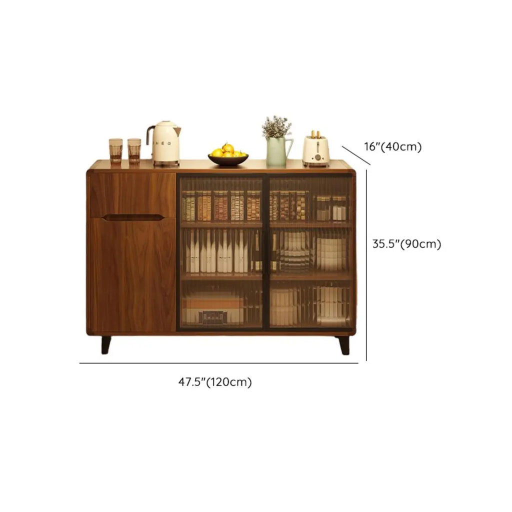 Casual Brown Wood Sideboard with Glass Doors