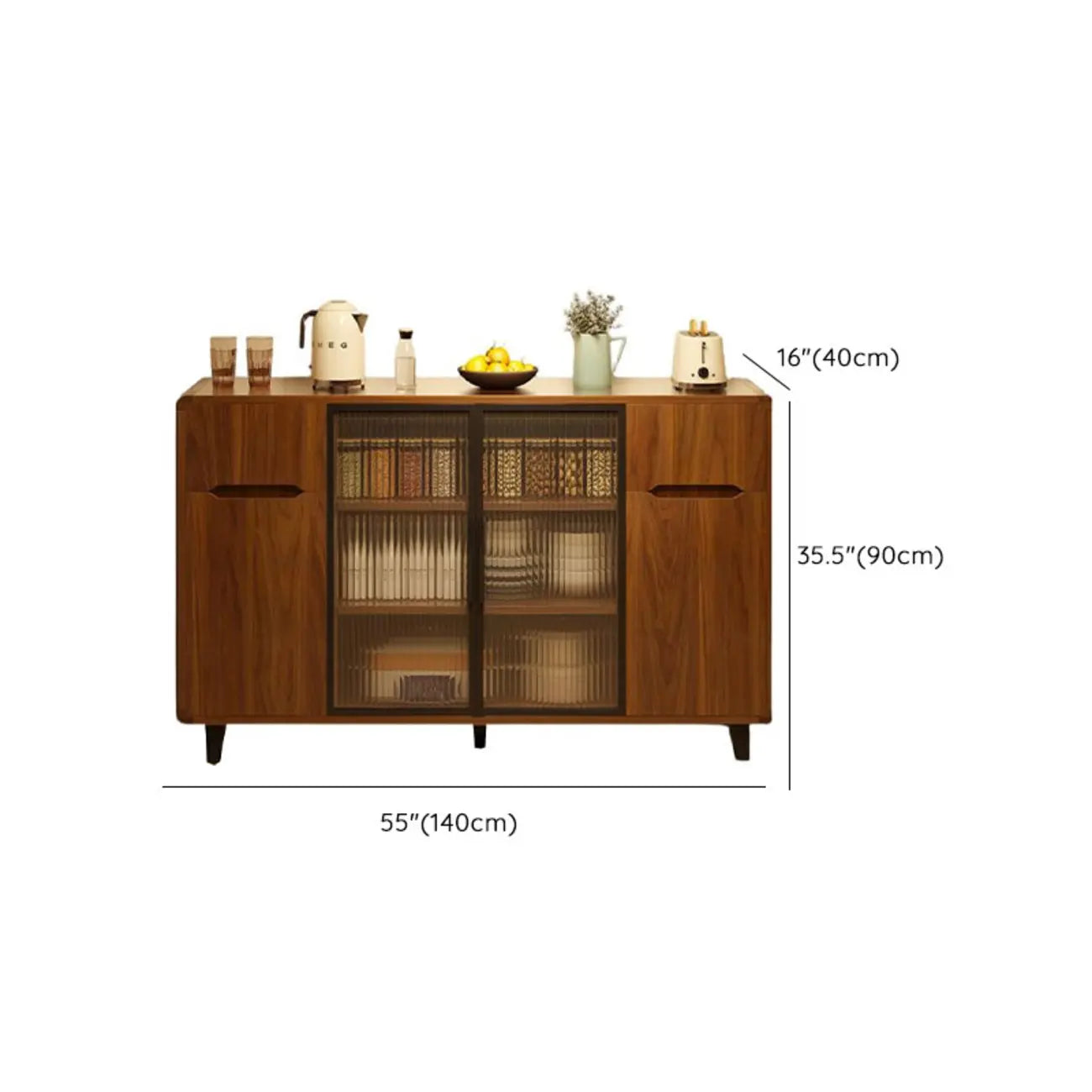 Casual Brown Wood Sideboard with Glass Doors