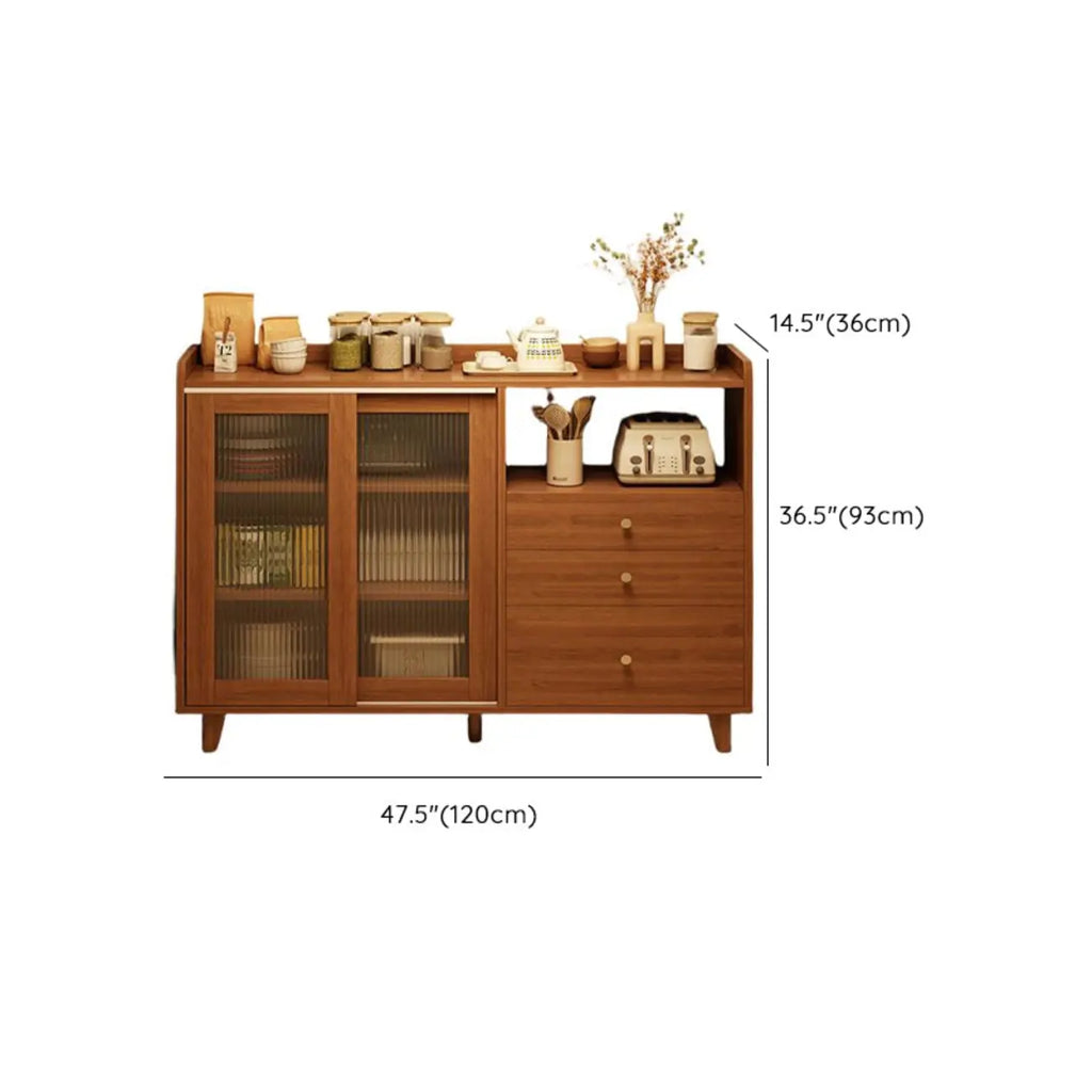 Casual Brown Wood Sideboard with Glass Doors
