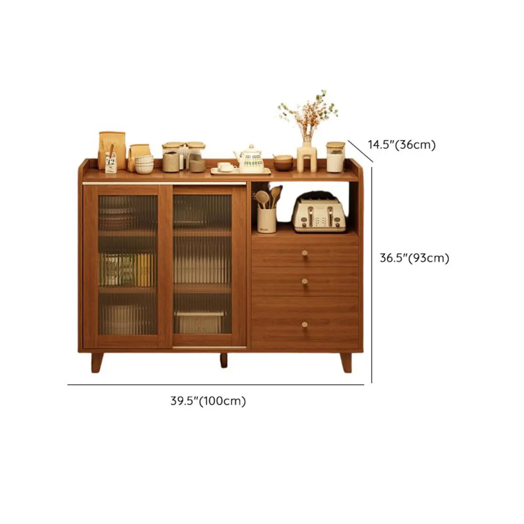 Casual Brown Wood Sideboard with Glass Doors
