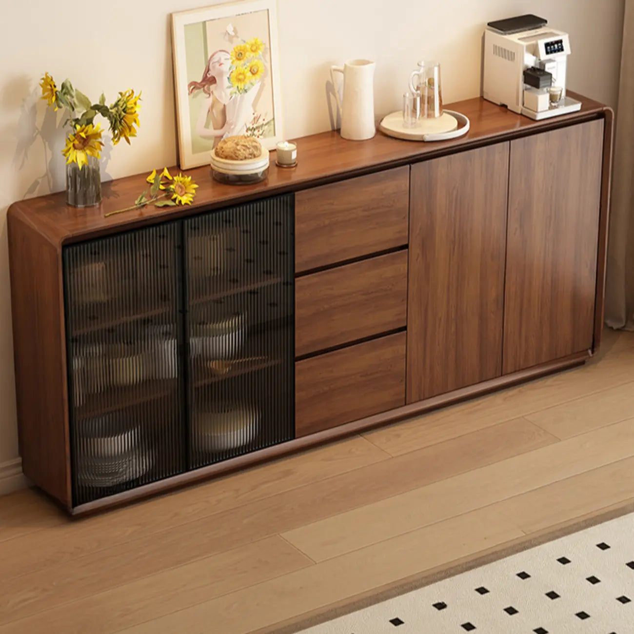 Casual Espresso Wood Sideboard with Drawers