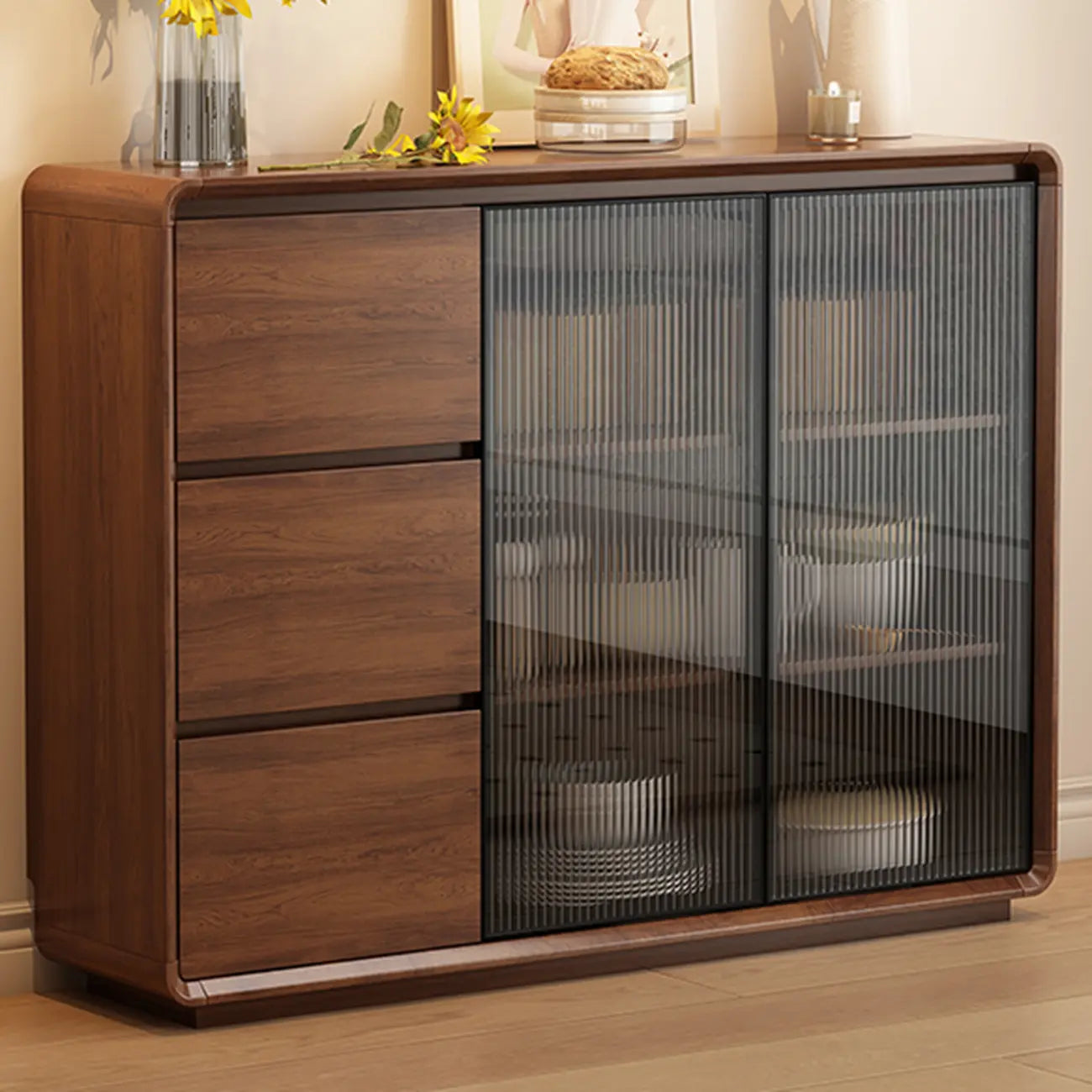 Casual Espresso Wood Sideboard with Drawers