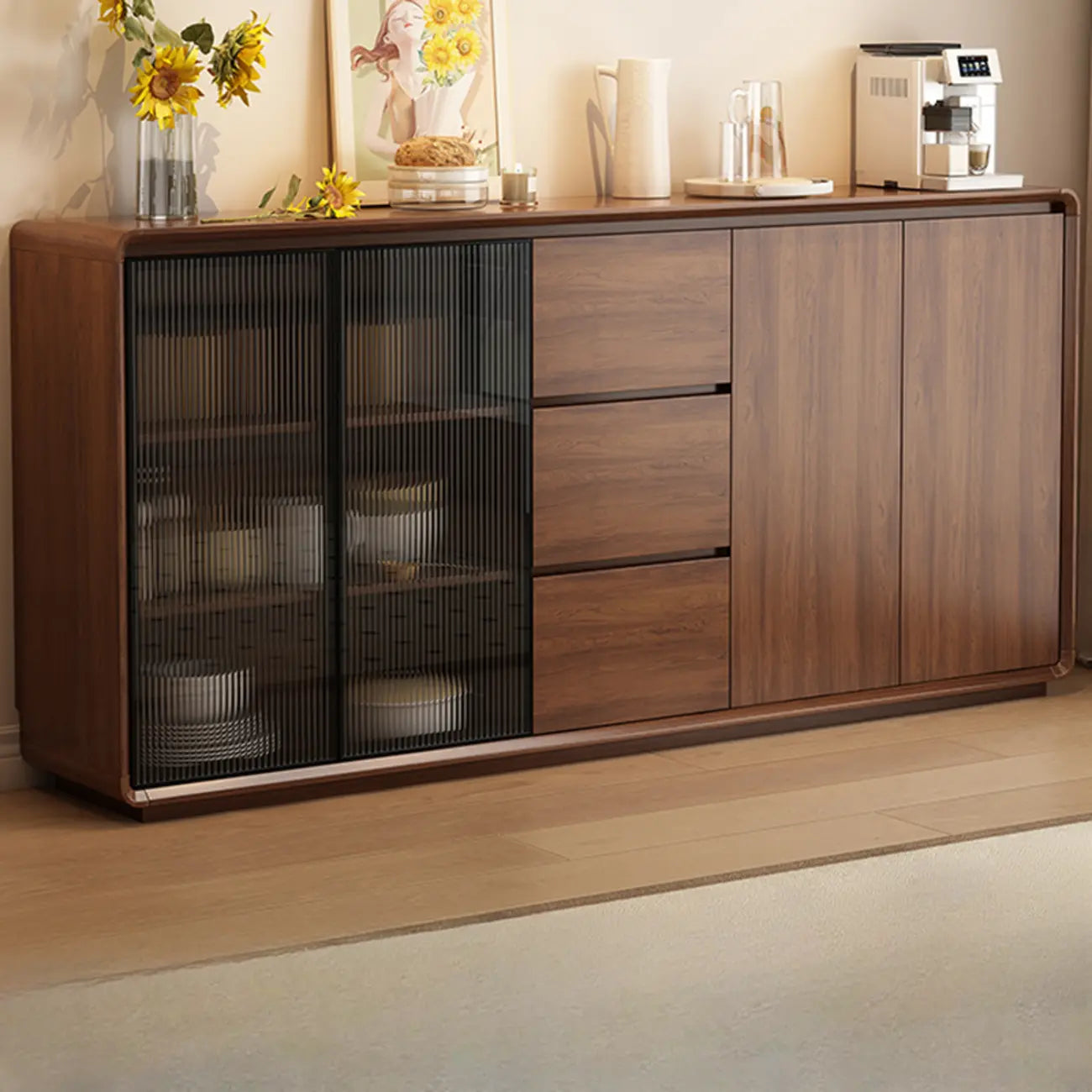 Casual Espresso Wood Sideboard with Drawers