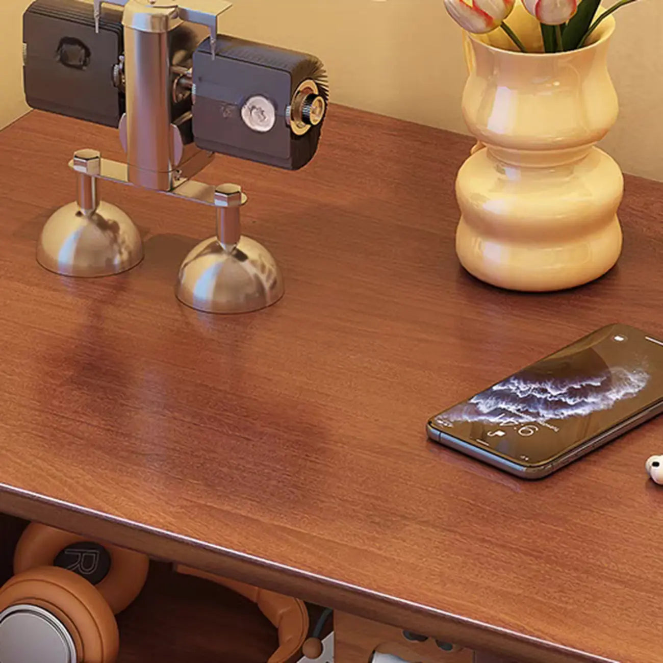 Classic Wooden Nut-Brown Nightstand with Drawer & Shelf