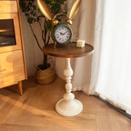 Classic Brown-White Wood Round Pedestal Chairside Table