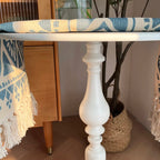 Classic Brown-White Wood Round Pedestal Chairside Table