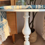 Classic Brown-White Wood Round Pedestal Chairside Table