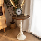 Classic Brown-White Wood Round Pedestal Chairside Table