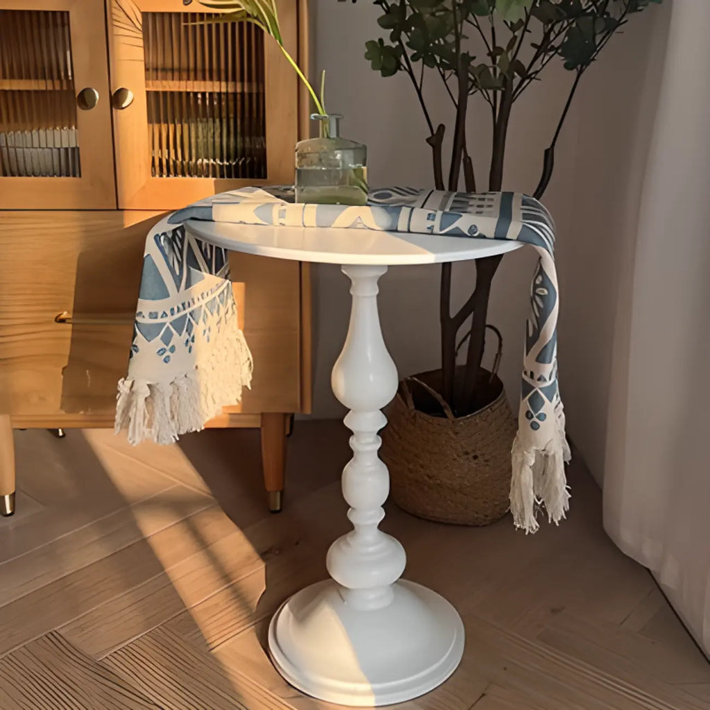 Classic Brown-White Wood Round Pedestal Chairside Table