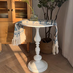 Classic Brown-White Wood Round Pedestal Chairside Table