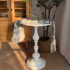 Classic Brown-White Wood Round Pedestal Chairside Table