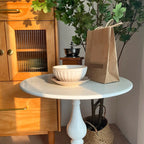 Classic Brown-White Wood Round Pedestal Chairside Table