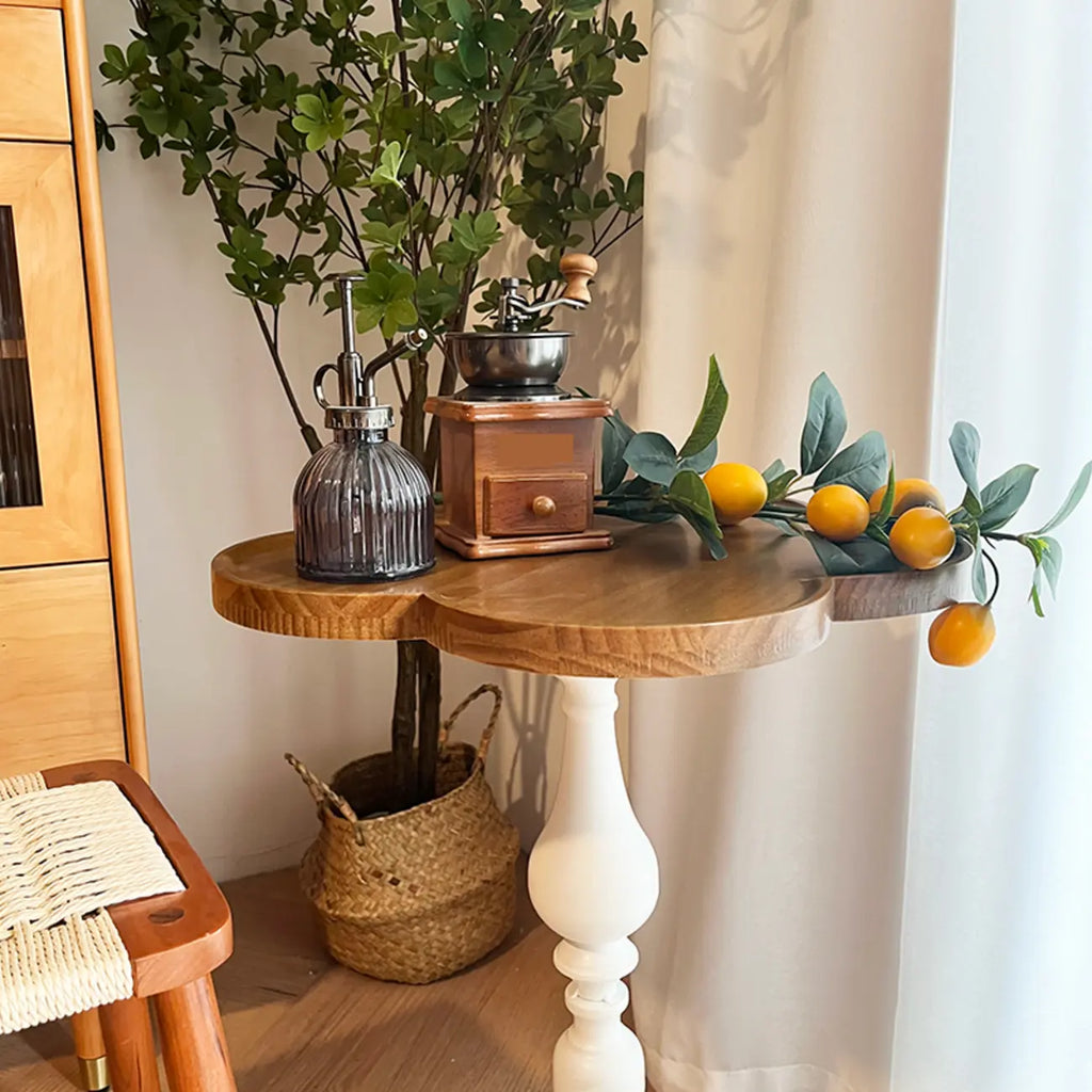 Classic Brown-White Wood Round Pedestal Chairside Table