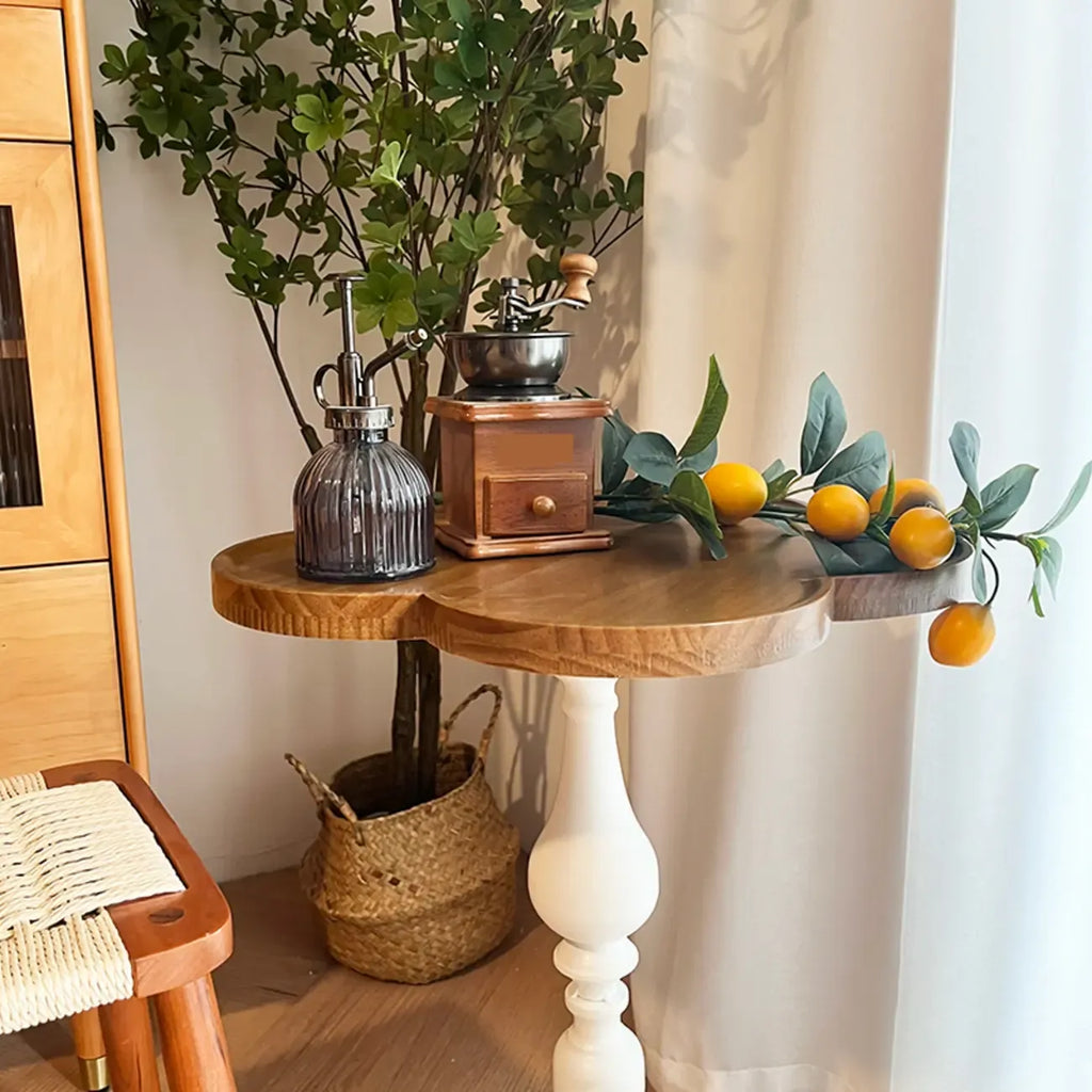 Classic Brown-White Wood Round Pedestal Chairside Table