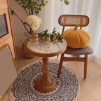 Classic Brown-White Wood Round Pedestal Chairside Table