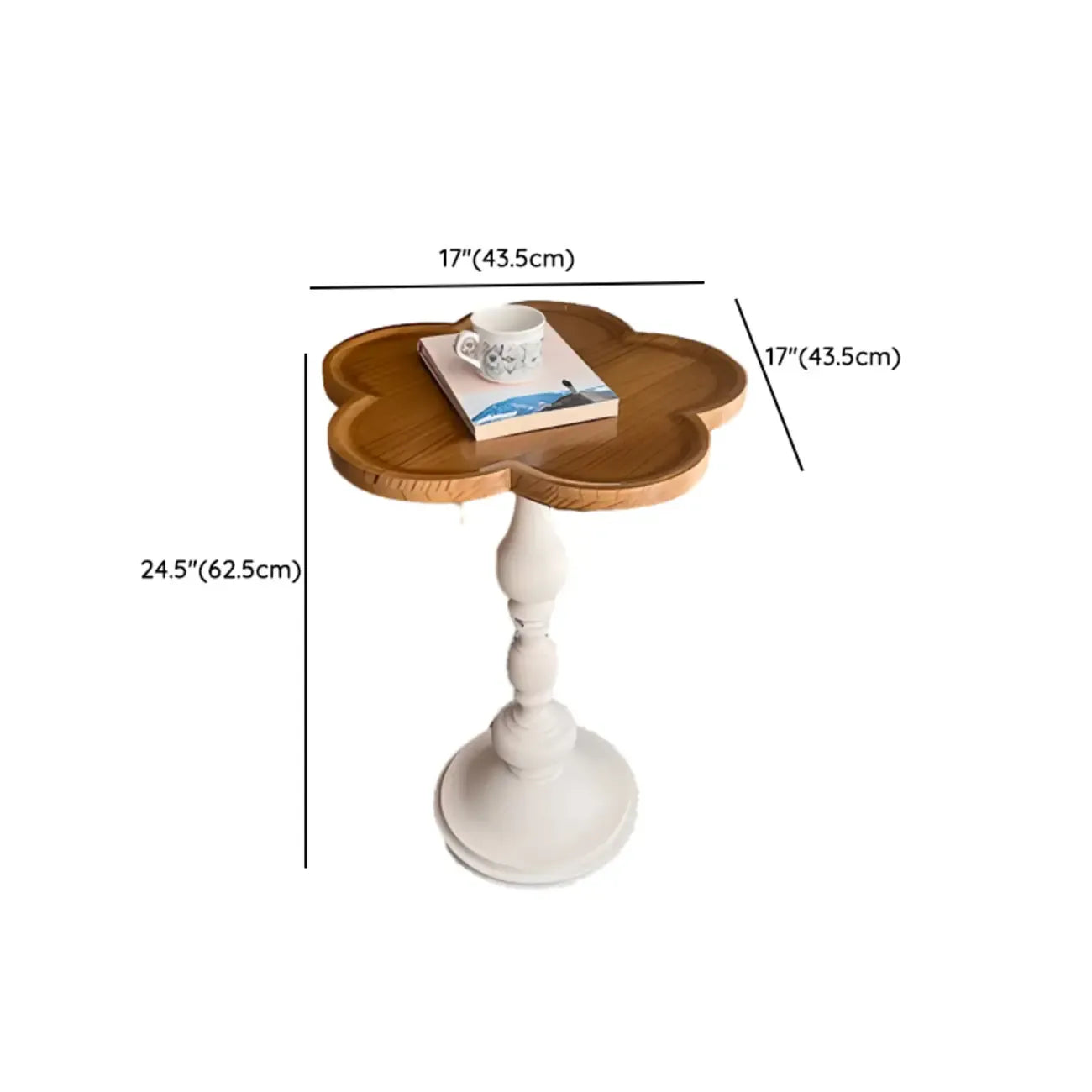 Classic Brown-White Wood Round Pedestal Chairside Table