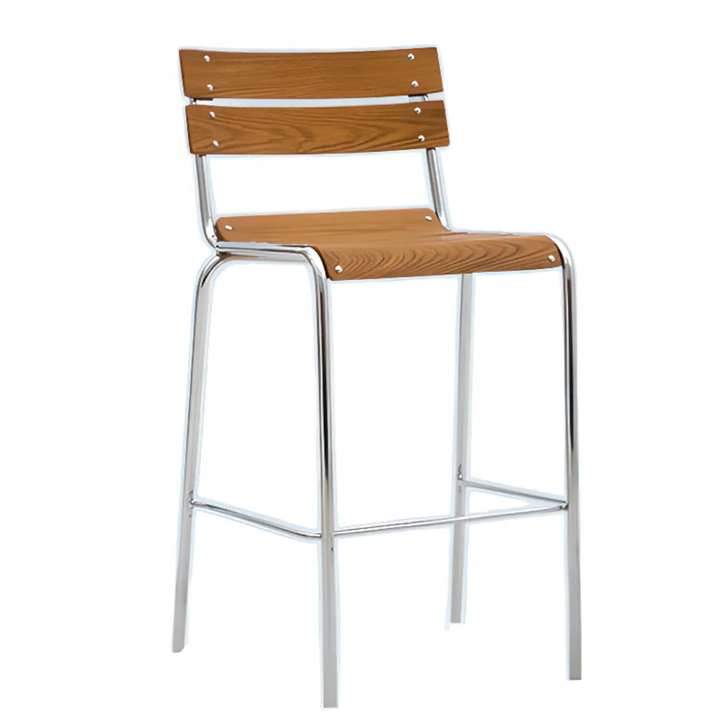 Industrial Brown Wood Rectangle Stackable Bar Stools with Back
