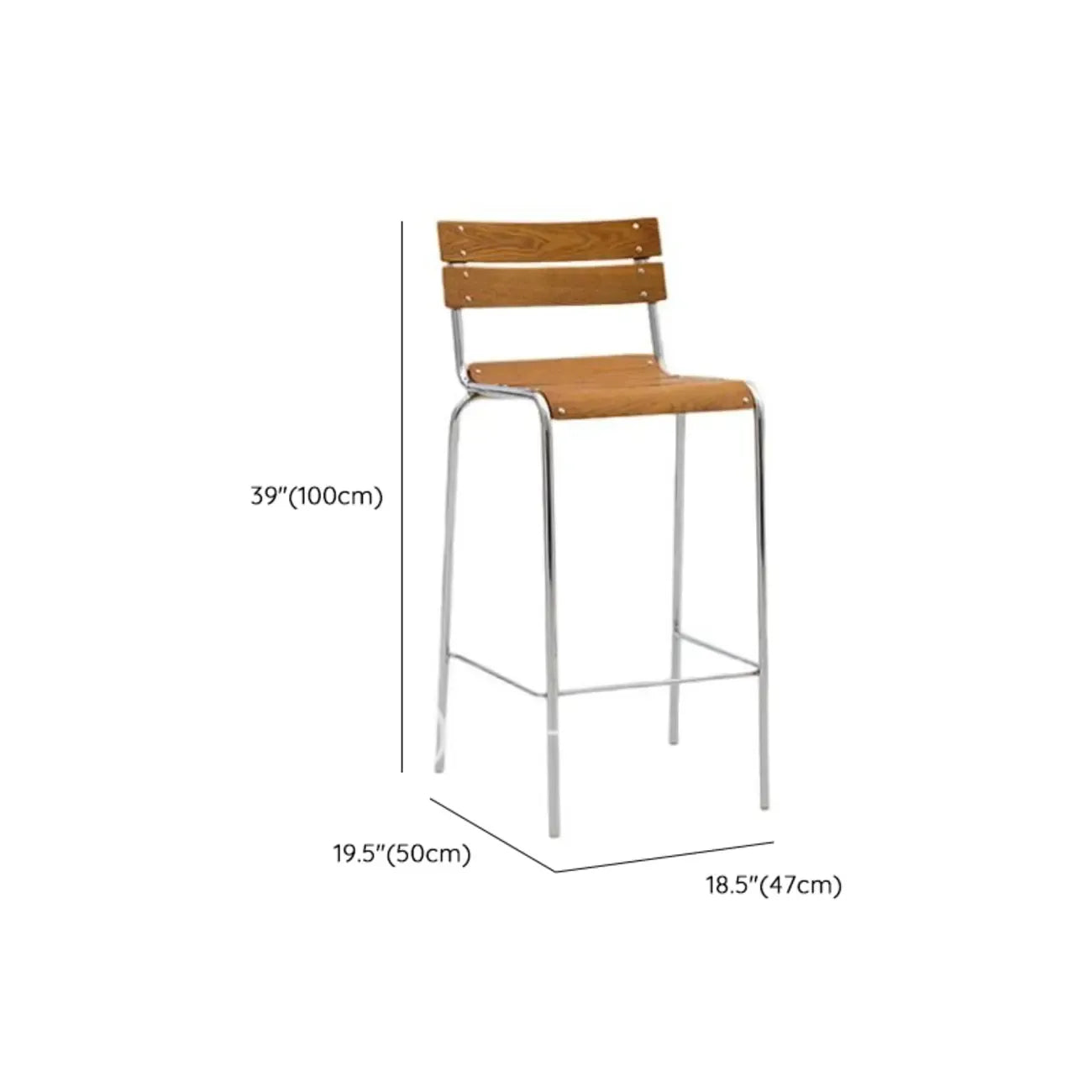 Industrial Brown Wood Rectangle Stackable Bar Stools with Back