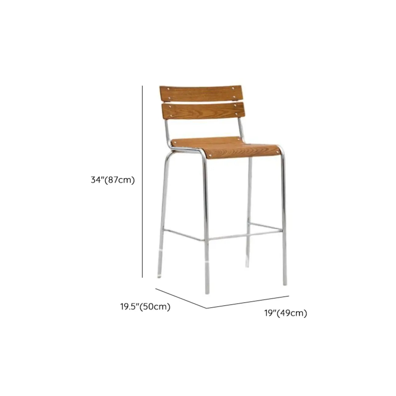 Industrial Brown Wood Rectangle Stackable Bar Stools with Back