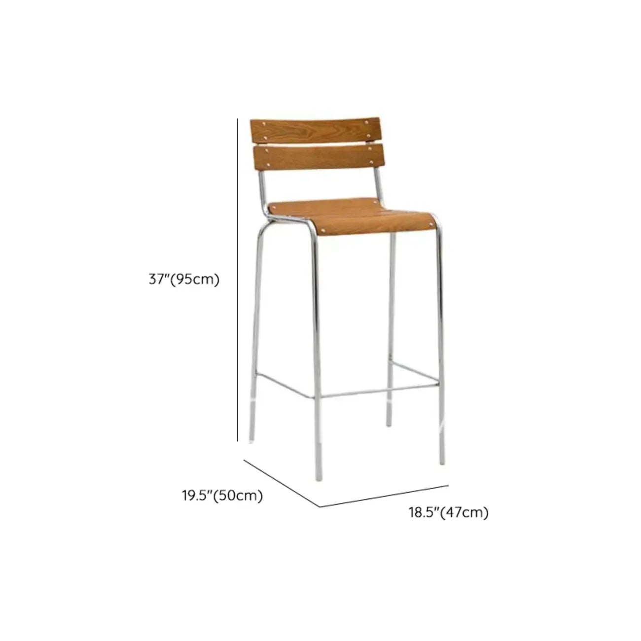 Industrial Brown Wood Rectangle Stackable Bar Stools with Back