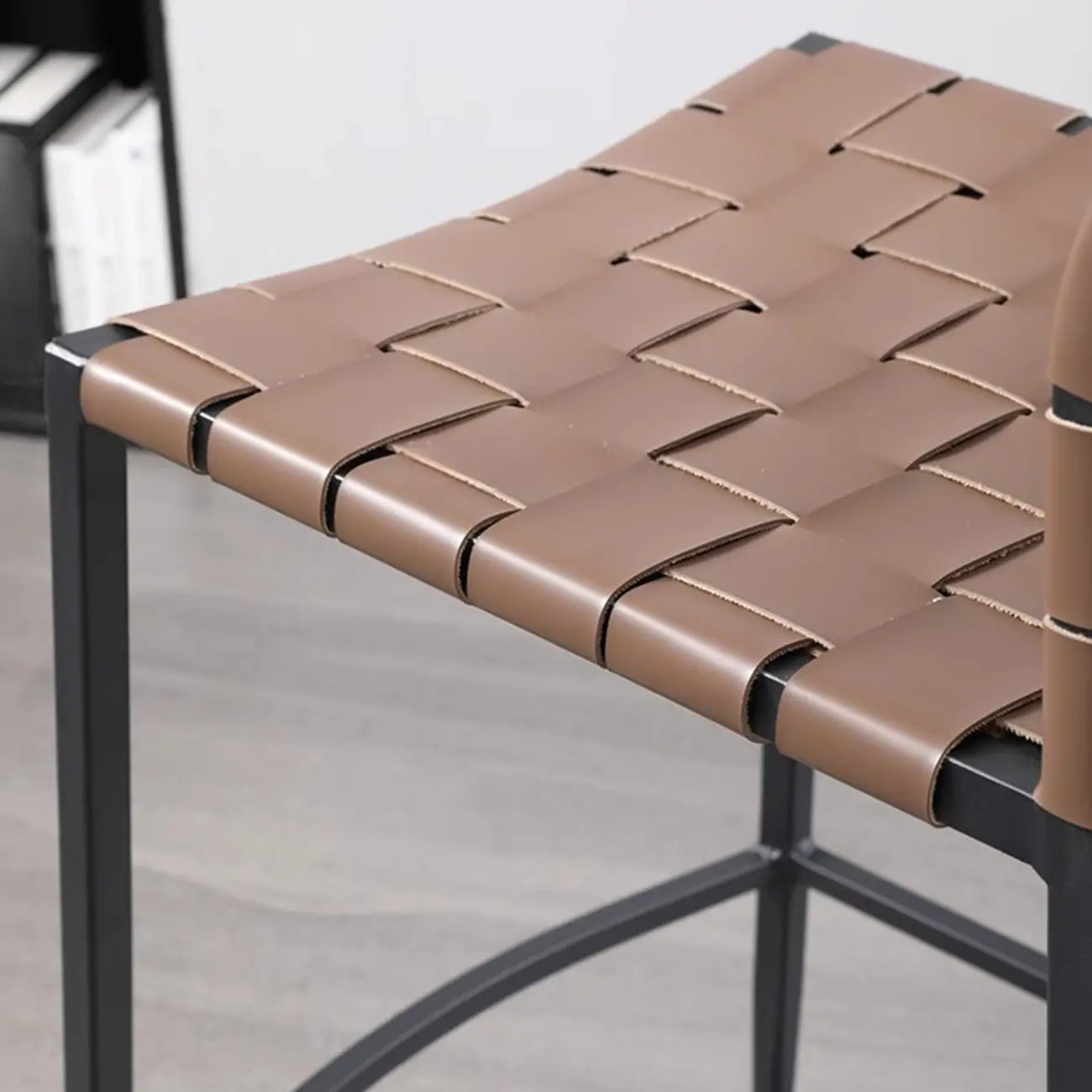 Modern Leather Seat Woven Textured Bar Stools with Back