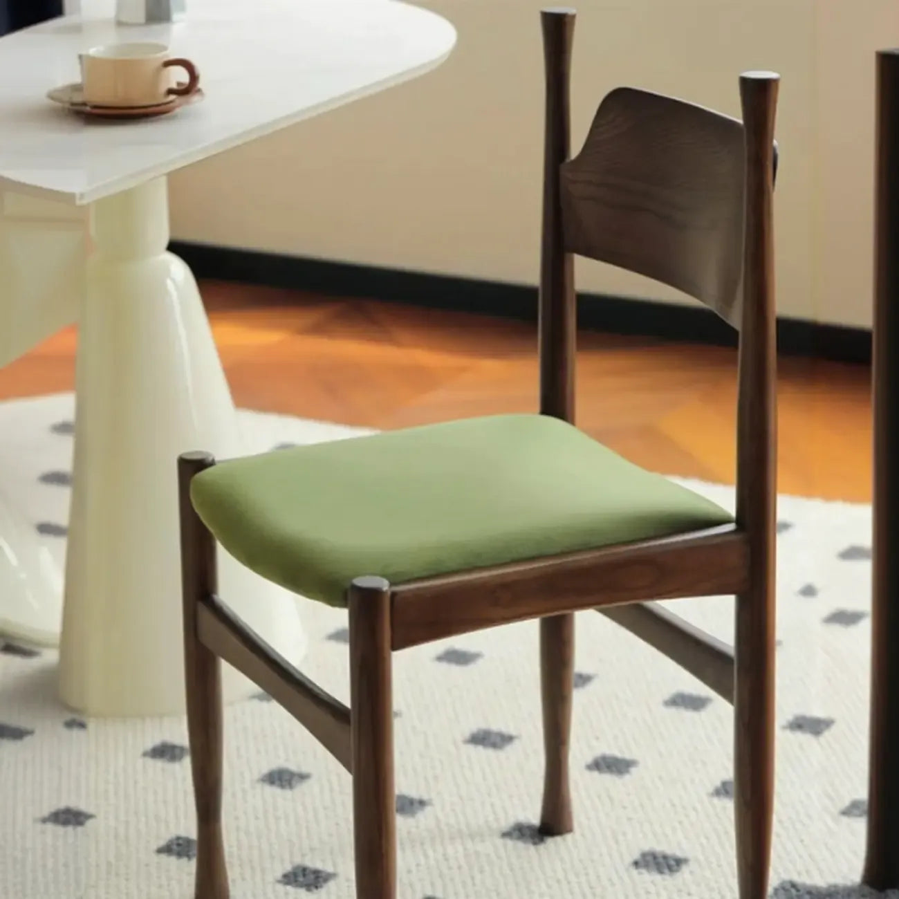 Minimalist Vintage Wood Frame and Upholstered Dining Chair