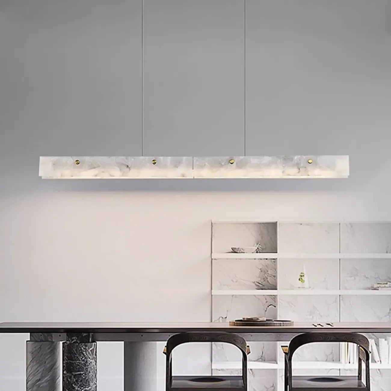 Adjustable Rectangle Marble Hanging Island Light