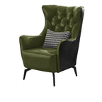 Modern Oiled Leather Tufted Wingback Accent Chair with Arms