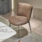 Modern Leather Low Back Dining Chair with Metal Legs