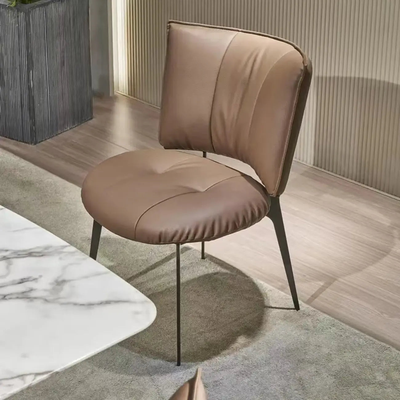 Modern Leather Low Back Dining Chair with Metal Legs