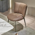 Modern Leather Low Back Dining Chair with Metal Legs