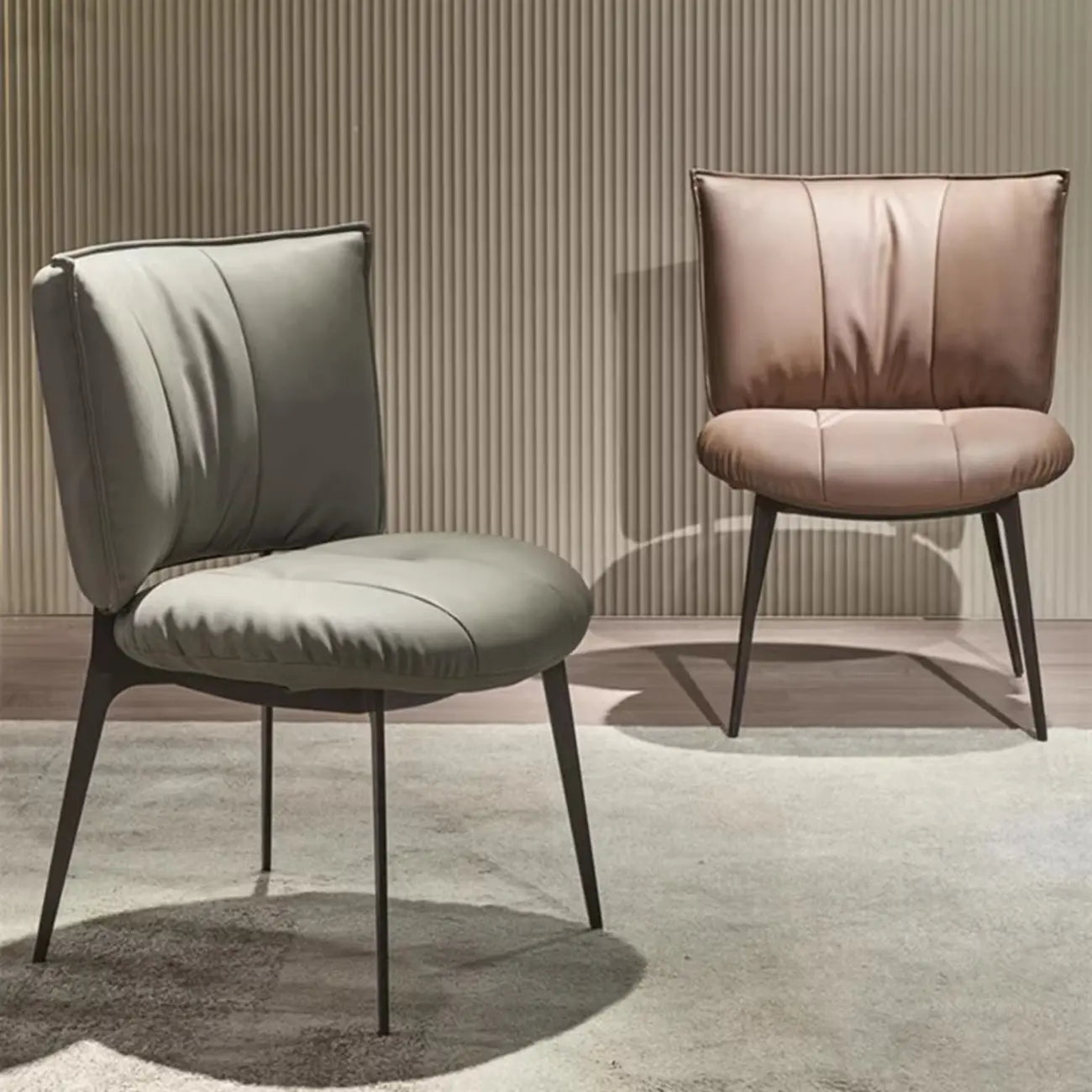 Modern Leather Low Back Dining Chair with Metal Legs
