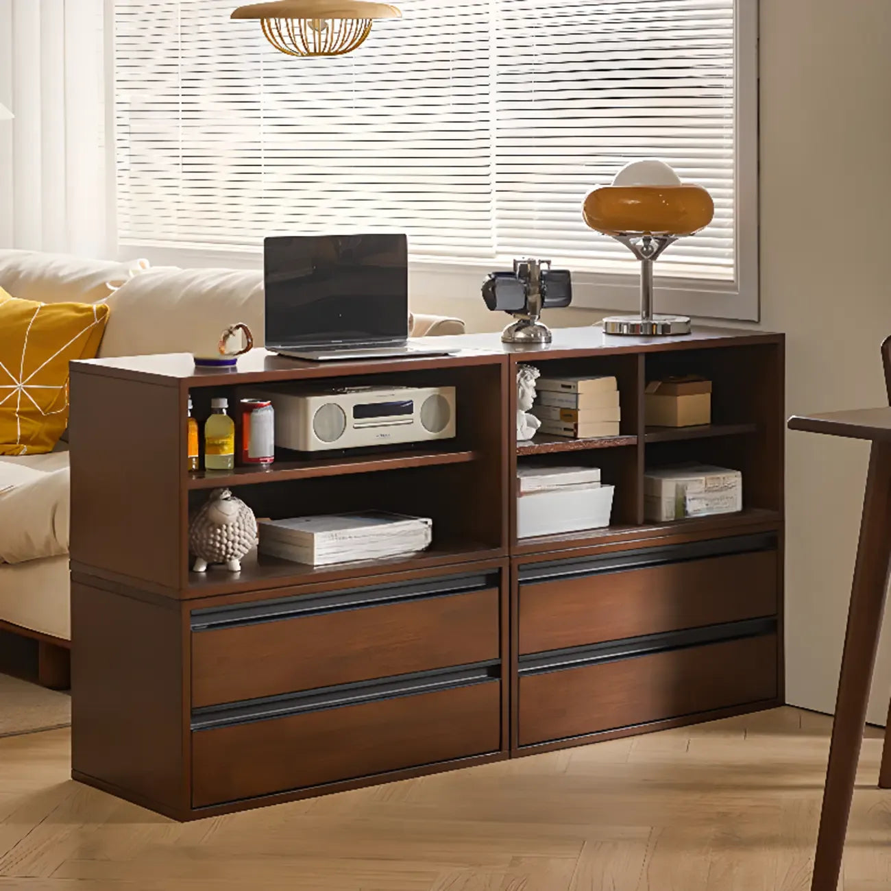 Contemporary Walnut Wood Cube Storage Bookcase