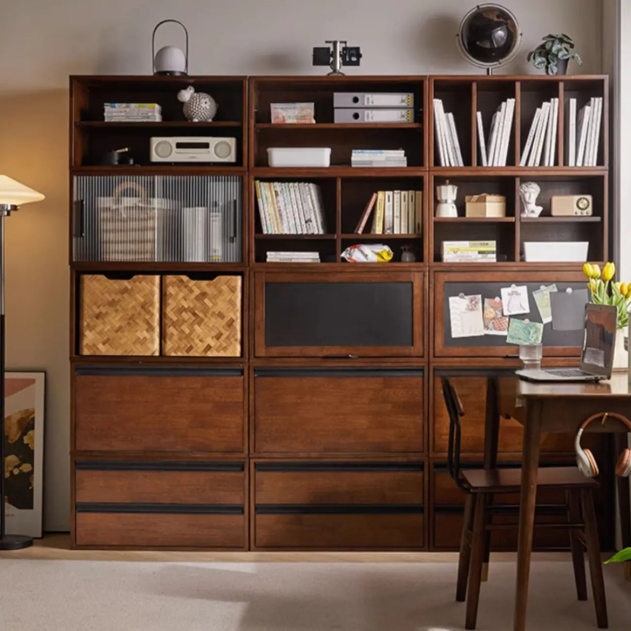Contemporary Walnut Wood Cube Storage Bookcase