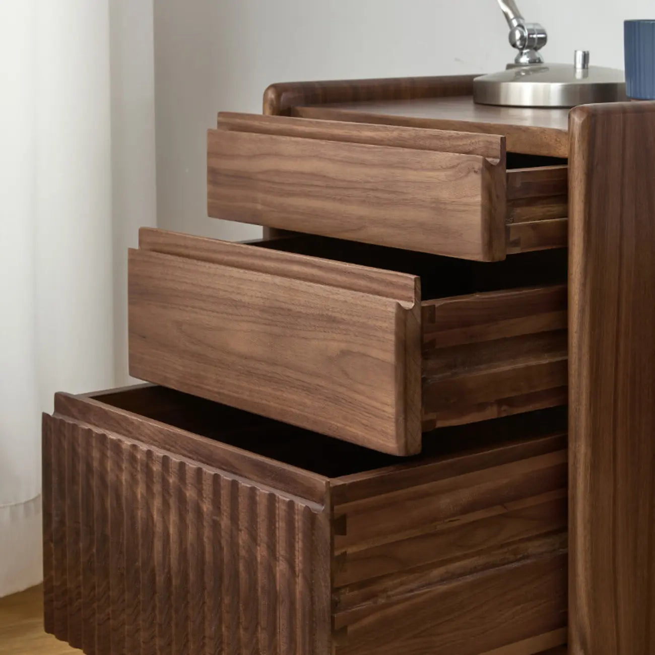 Brown Modern 3-drawer Solid Wood Bedside Nightstand