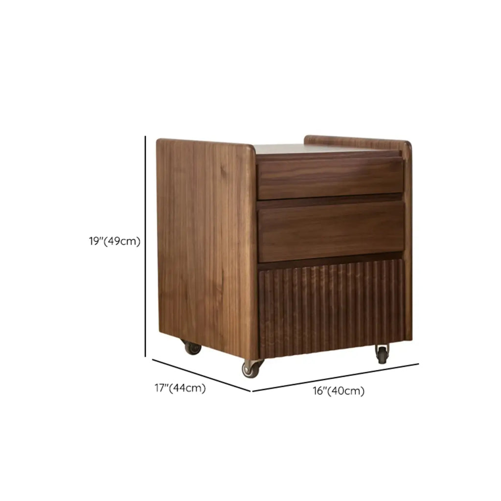 Brown Modern 3-drawer Solid Wood Bedside Nightstand