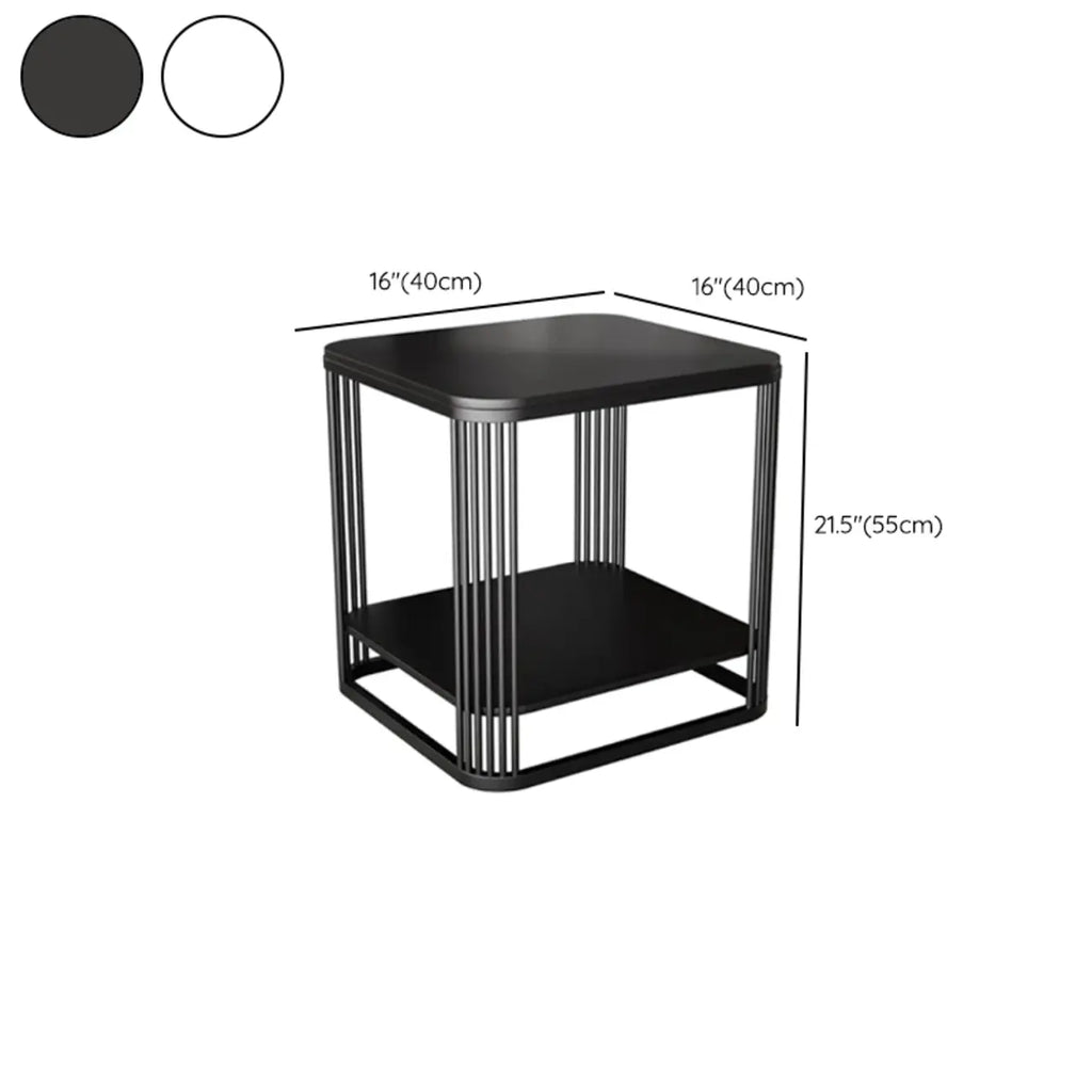 Sleek Square Stone Top Metal Frame Side Table in White/Black