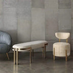 Comfort Beige Oval Metal Upholstered Entryway Bench