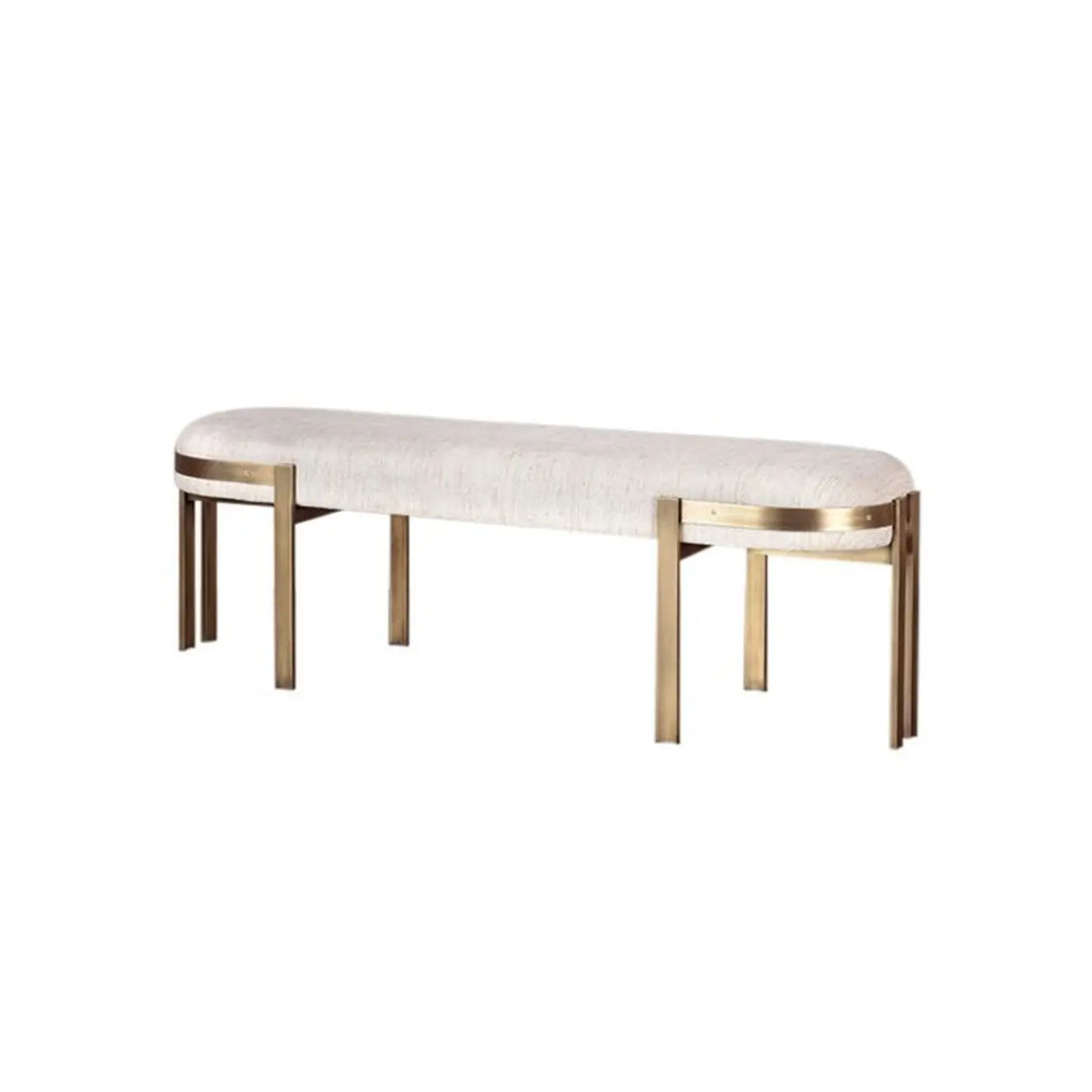 Comfort Beige Oval Metal Upholstered Entryway Bench