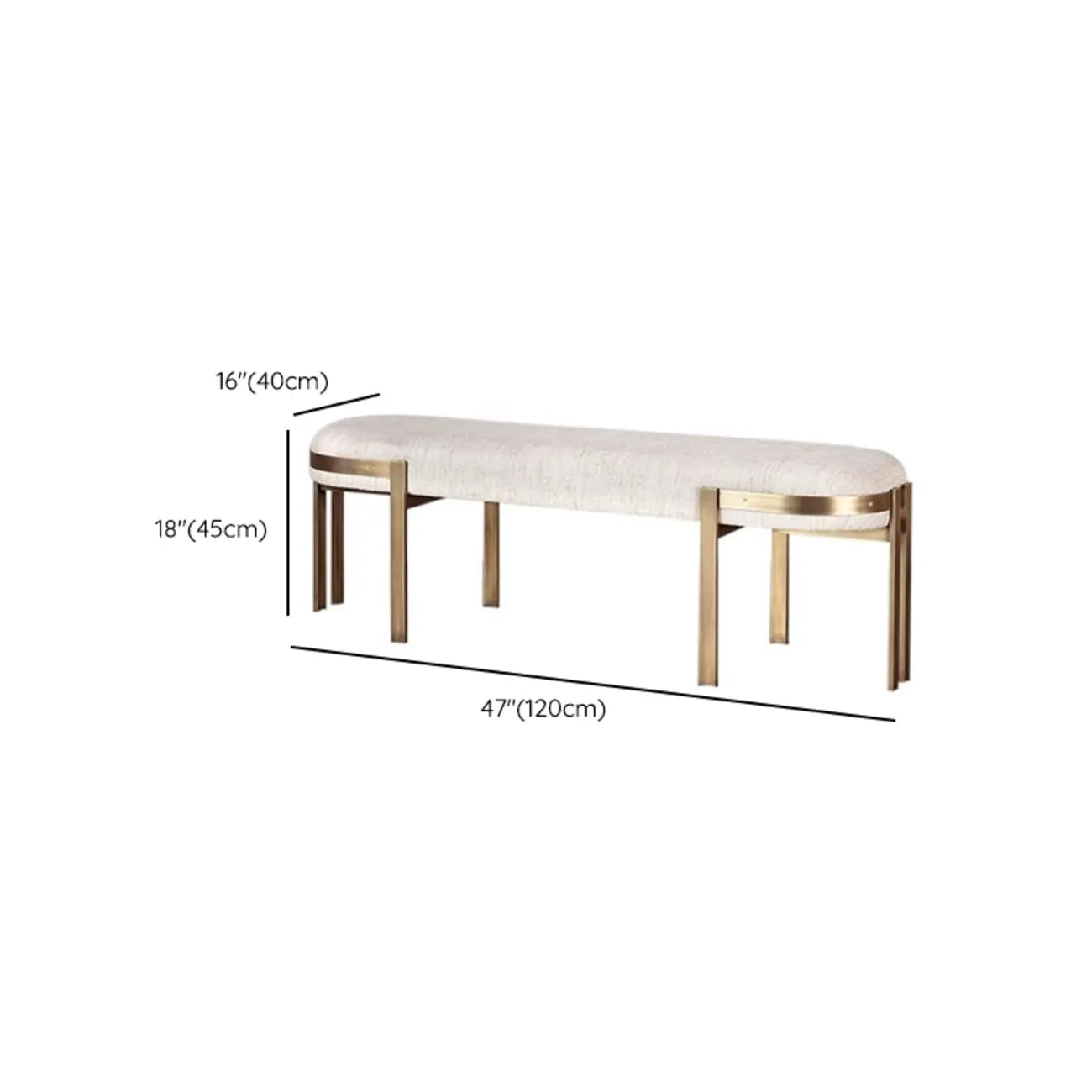 Comfort Beige Oval Metal Upholstered Entryway Bench