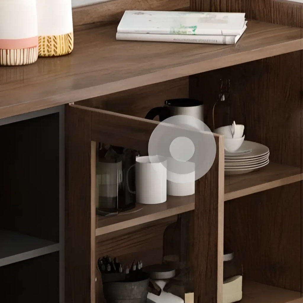 4-Drawer Taupe Wood Sideboard with Glass Doors