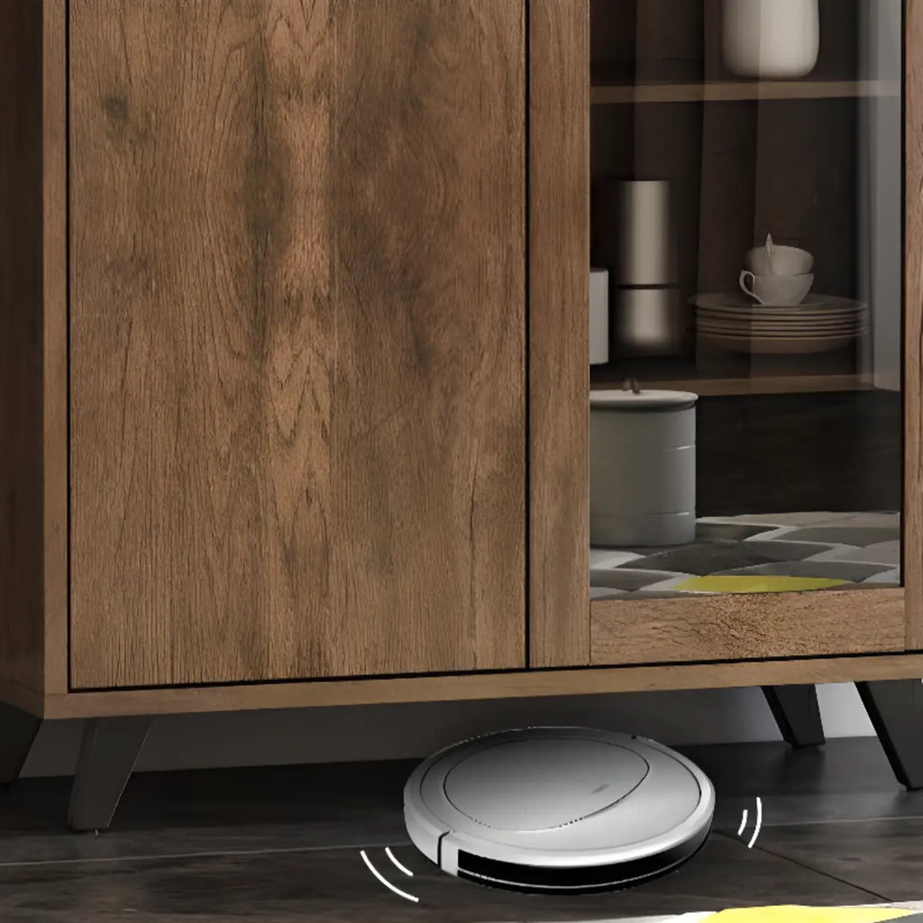 4-Drawer Taupe Wood Sideboard with Glass Doors