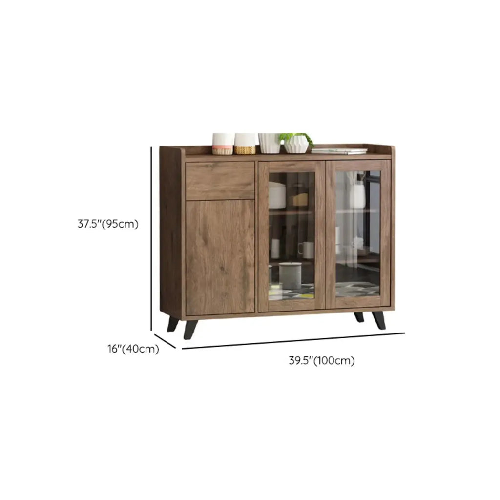 4-Drawer Taupe Wood Sideboard with Glass Doors
