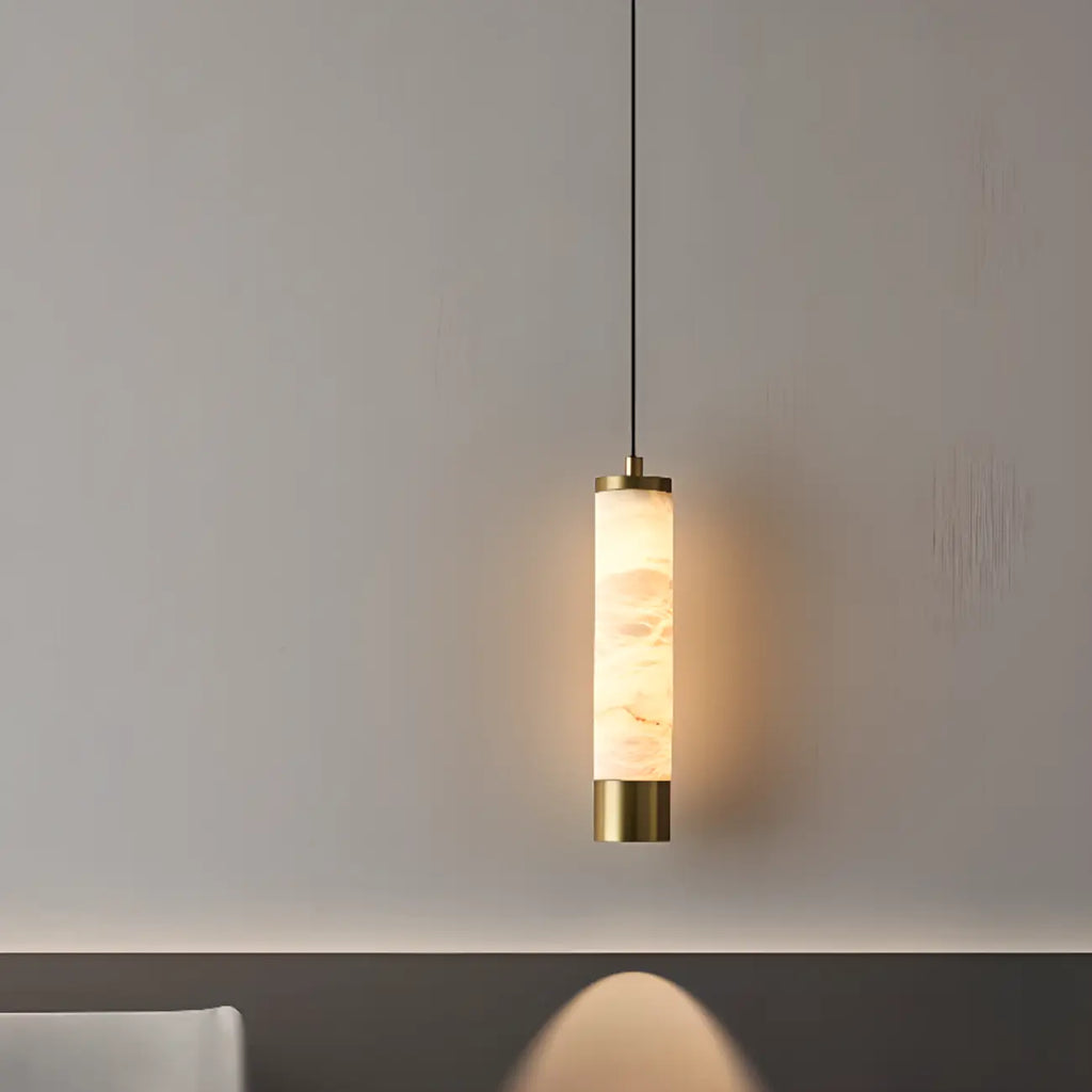 Adjustable White Stone Cylinder Hanging Pendant Light