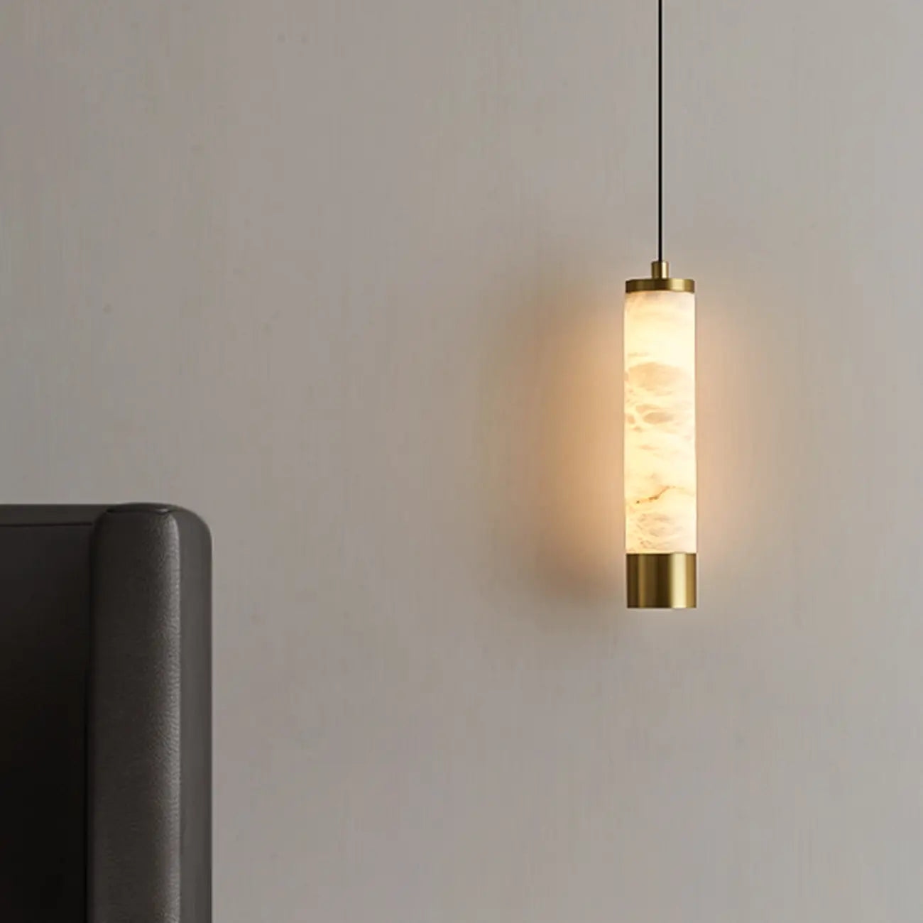 Adjustable White Stone Cylinder Hanging Pendant Light
