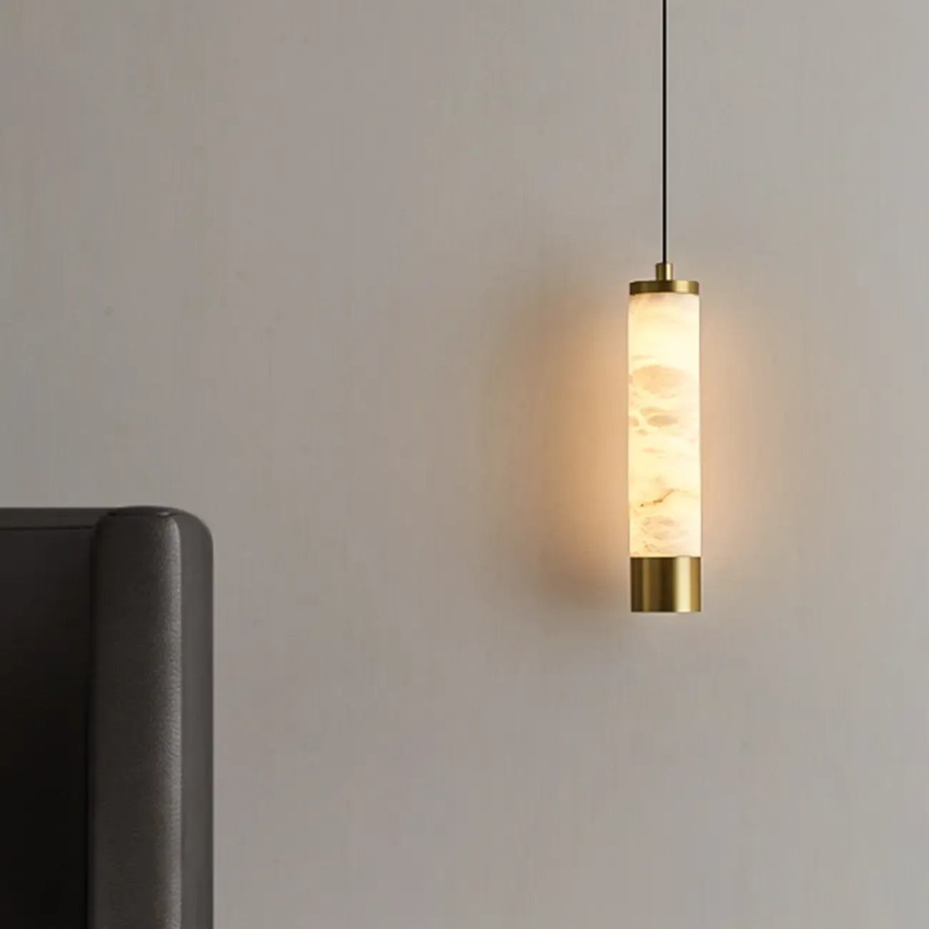 Adjustable White Stone Cylinder Hanging Pendant Light